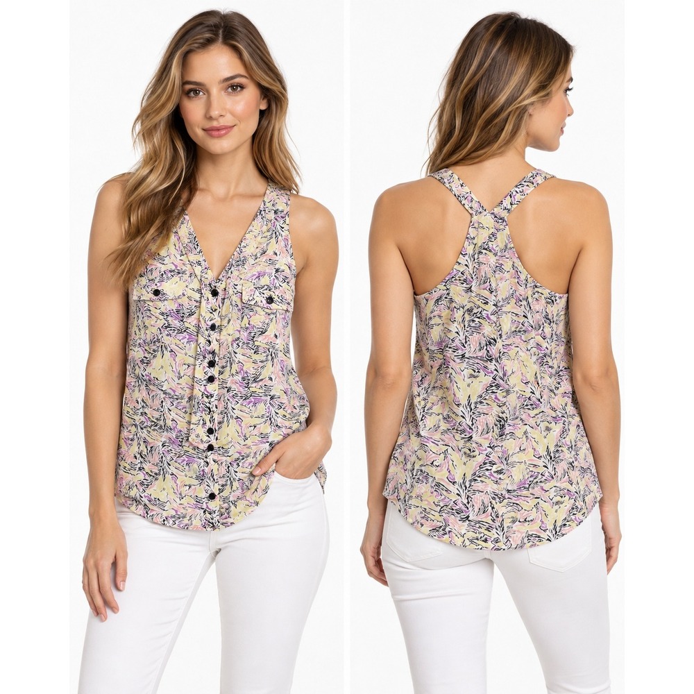 Yumi Kim Blouse Tank Top Sleeveless Button Down Floral Print Casual S NWOT